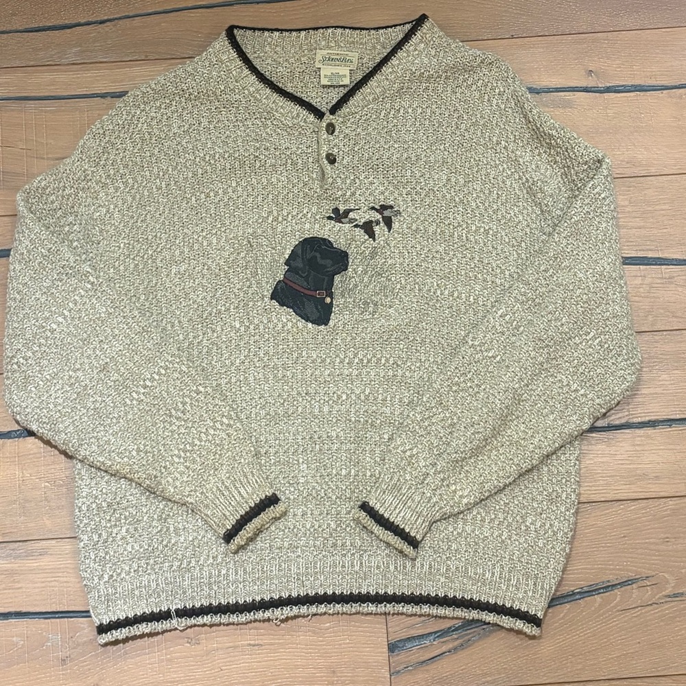 St. John's Bay V-Neck Sweater with Duck & Dog Design
